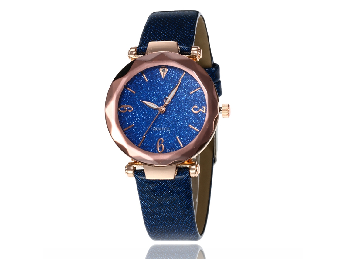 Relógio de Pulso Feminino com Pulseira Pu Analógico Movimento de Quartzo Azul Real