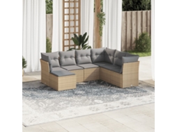 Vidaxl 7 Pcs Conjunto de Sofás P/ Jardim com Almofadões Vime Pe Bege