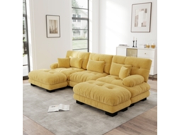Sofá modular extra grande U Nuvem em chenille amarelo, sofá-cama VOLTEDGE