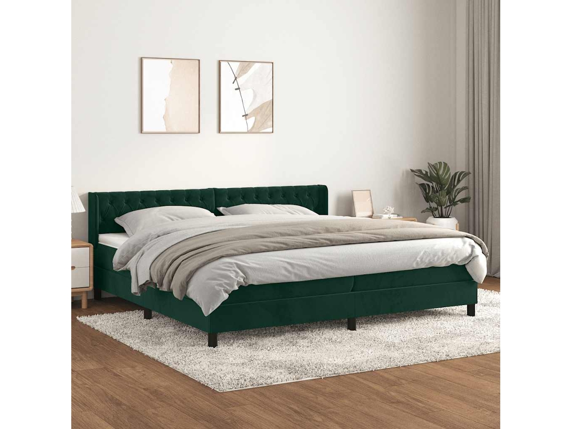 Vidaxl Cama Com Molas/colchão 200x200 Cm Veludo Verde-escuro