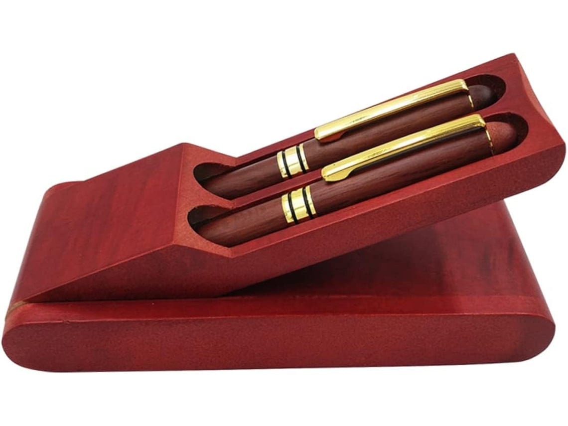 Estojo Multifuncional De Madeira Vermelho Escuro Nuobesty Com 3 Peças Para Canetas, Ideal Para Homens De Negócios.