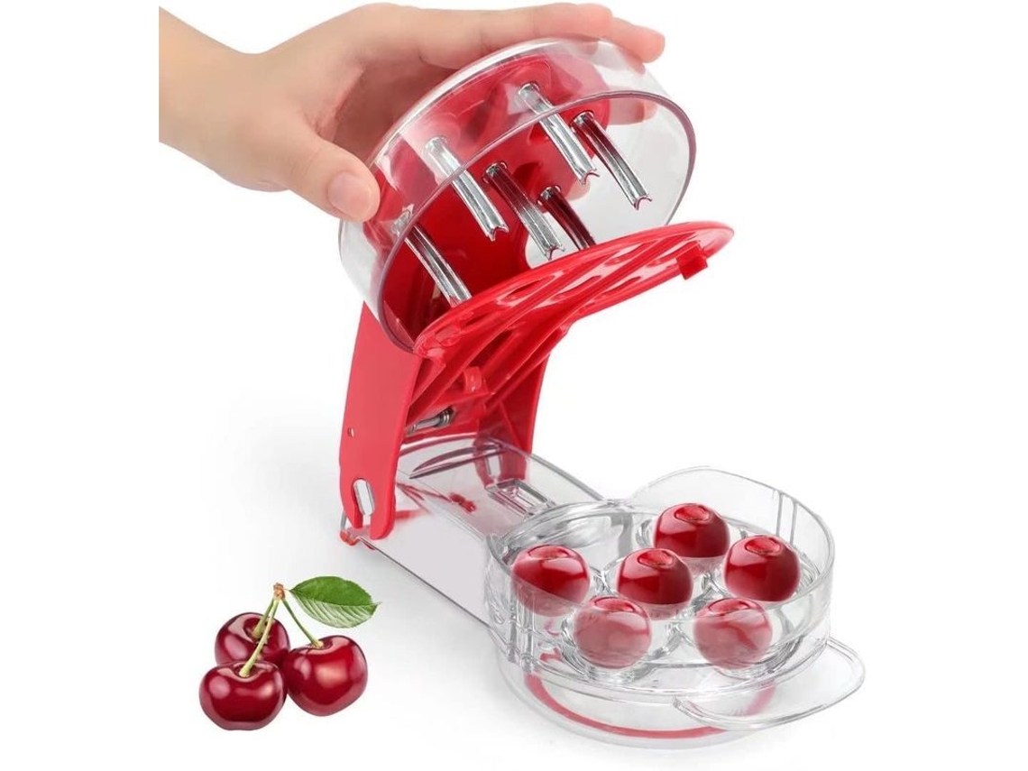 2026 ferramenta para Remover Ossos de Cerejas e Azeitonas Linjou, Design Ergonômico, Economiza Tempo, Vermelha