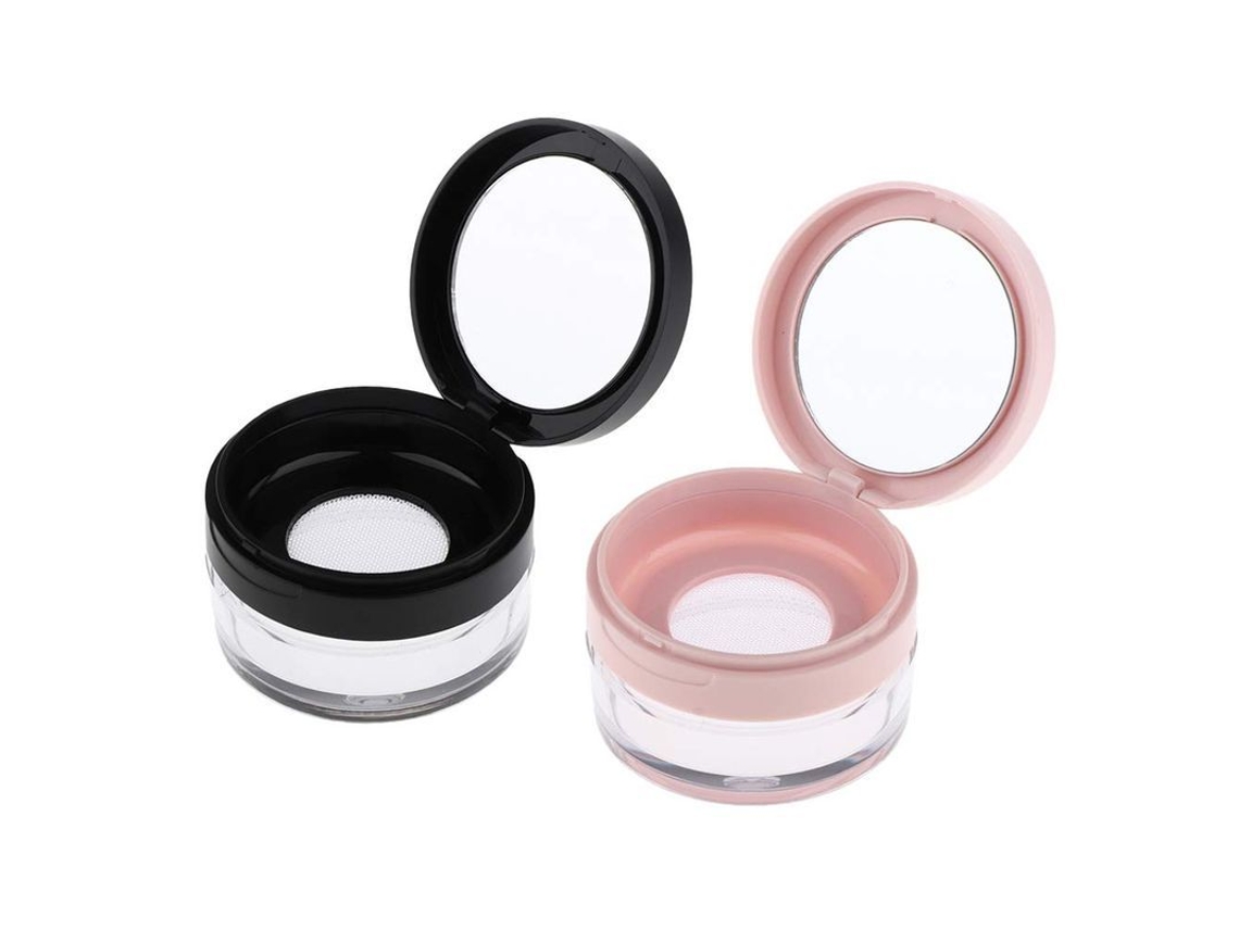 2pcs Recipiente de Pó Solto Plástico 20ml com Esponja, Espelho e Malha Elástica para Maquiagem Diy