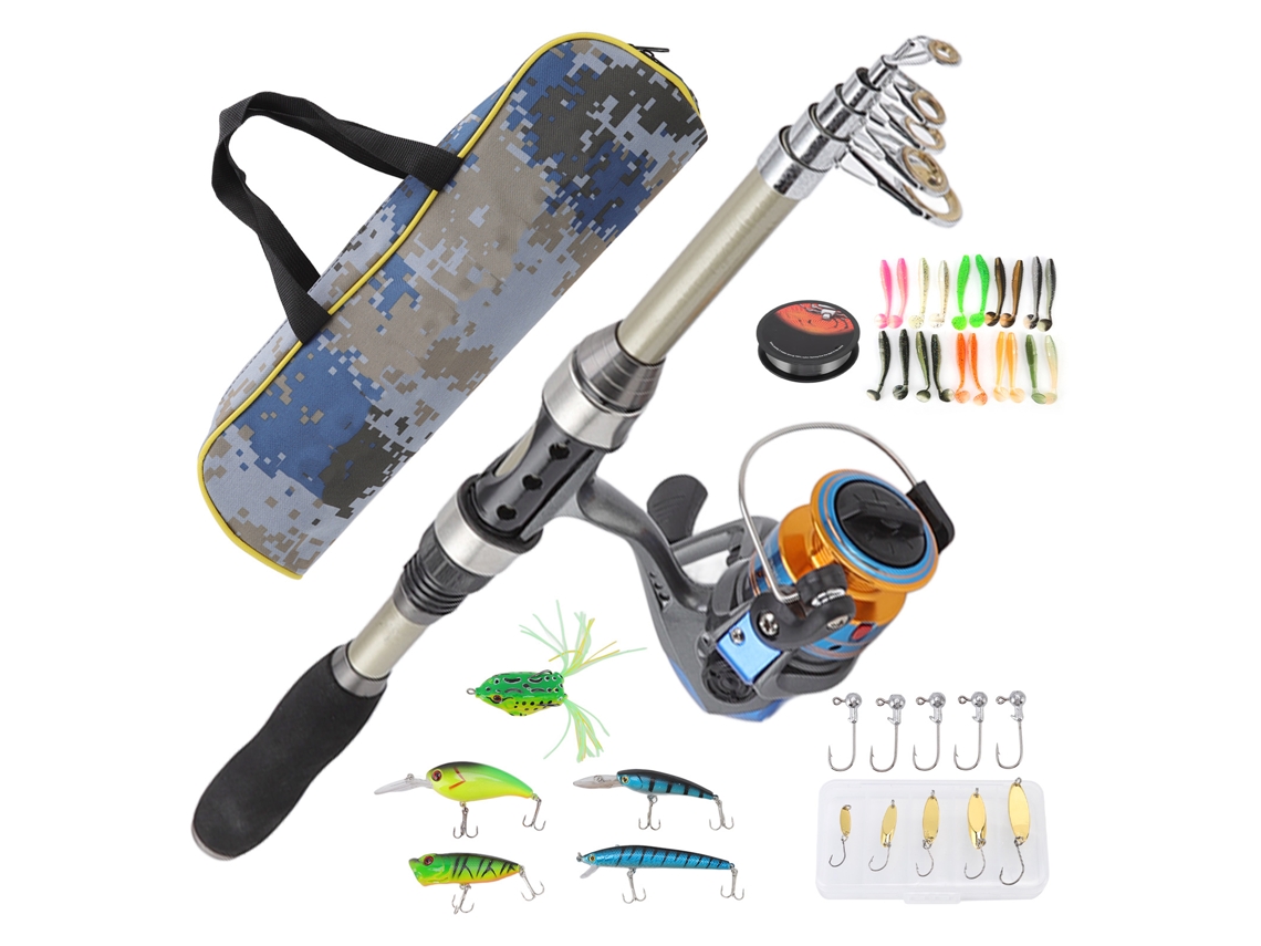 Kit Vara Pesca Carbono Telescópica Portátil com Molinete e Isca