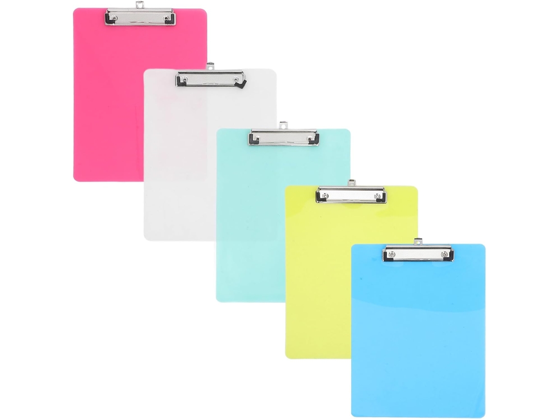 Conjunto de 5 Pranchetas Amosfun A4, Peças , Plástico para Escritório (vermelho, Amarelo, Verde, Azul, Branco)