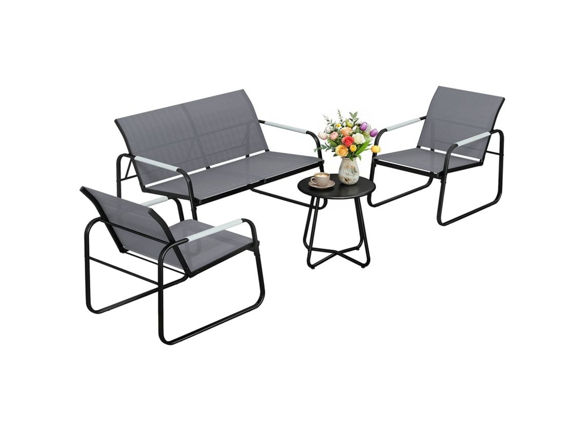 Conjunto Jardim 4 pessoas PONTO CASA, lounge 2 lugares, 2 sofás de corda, almofadas Osso