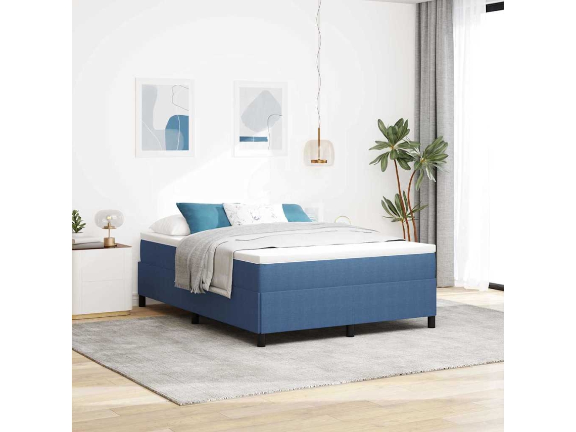Vidaxl Cama Box Azul 140 X 190 Cm Tecido De Veludo Cotele