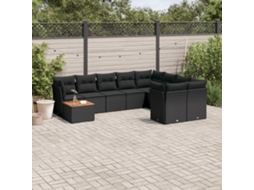 Vidaxl 10 Pcs Conjunto Sofás De Jardim C/ Almofadões Vime Pe Preto