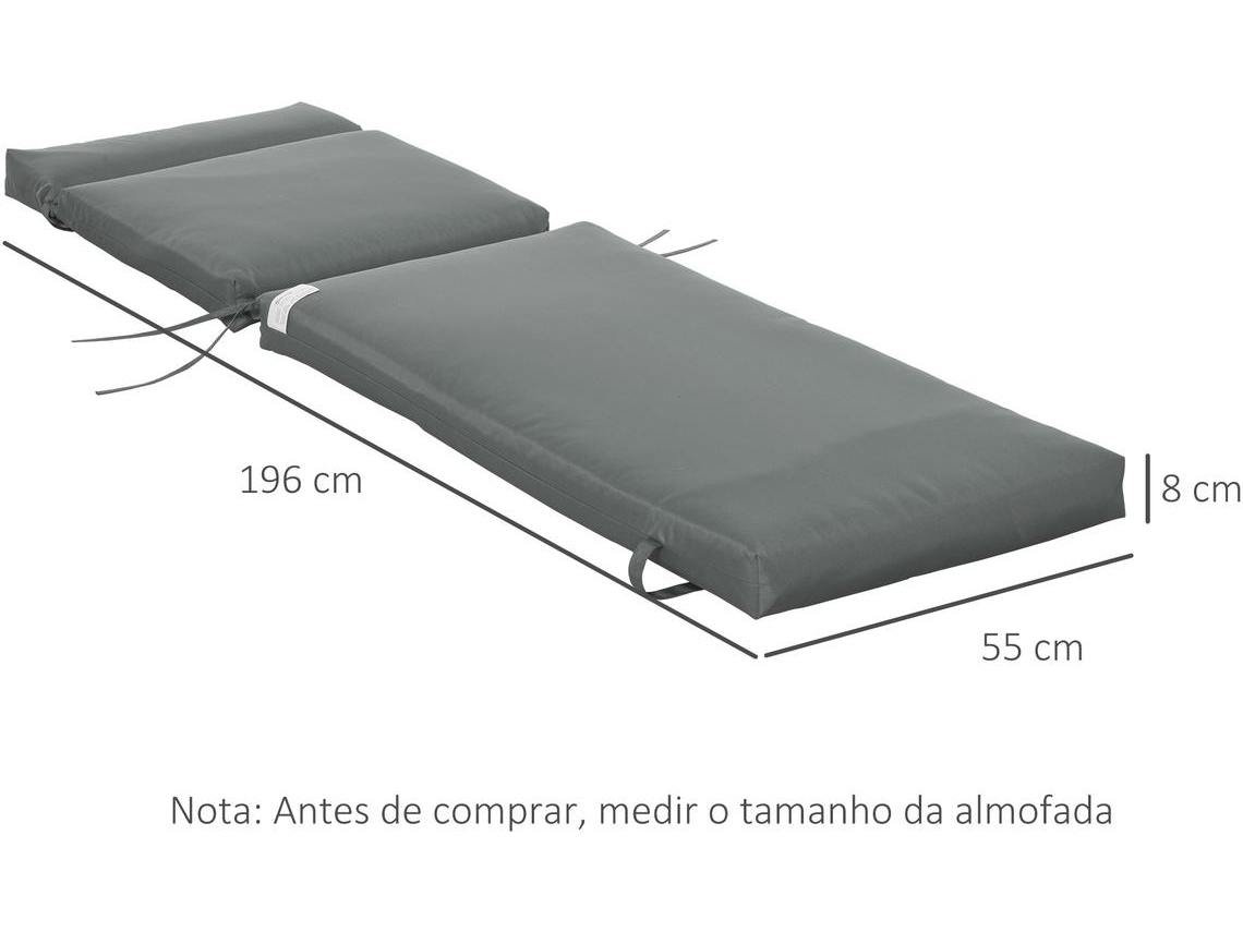 2 Almofadas para Espreguiçadeira Tecido de Poliéster, Algodão Cor Cinzento 196x55x8 cm Outsunny