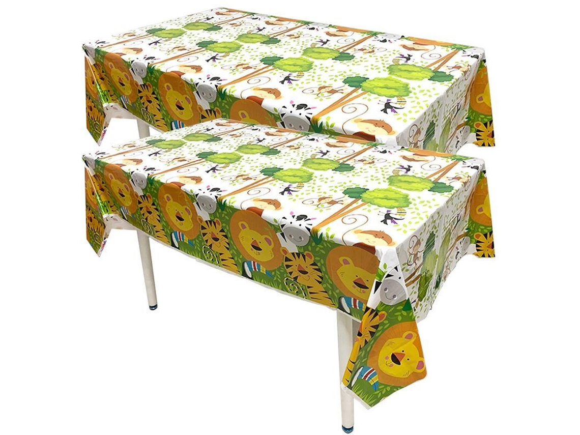 2026 mantel de Plástico para Fiesta de Animales de La Selva, 2 Unidades, Talla 52x86 Pulgadas, Desechable Y Reutilizable