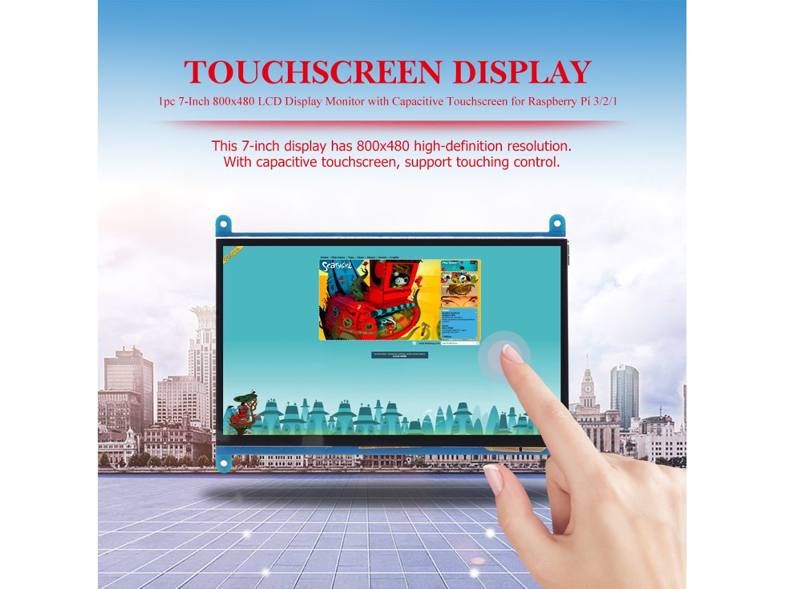 Monitor Lcd 7 Polegadas Touchscreen 800x480 Para Raspberry Pi