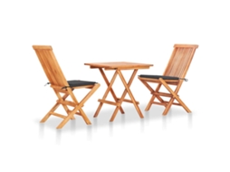 Vidaxl Conjunto Bistrô C/ Almofadões Antracite 3 Pcs Teca Maciça