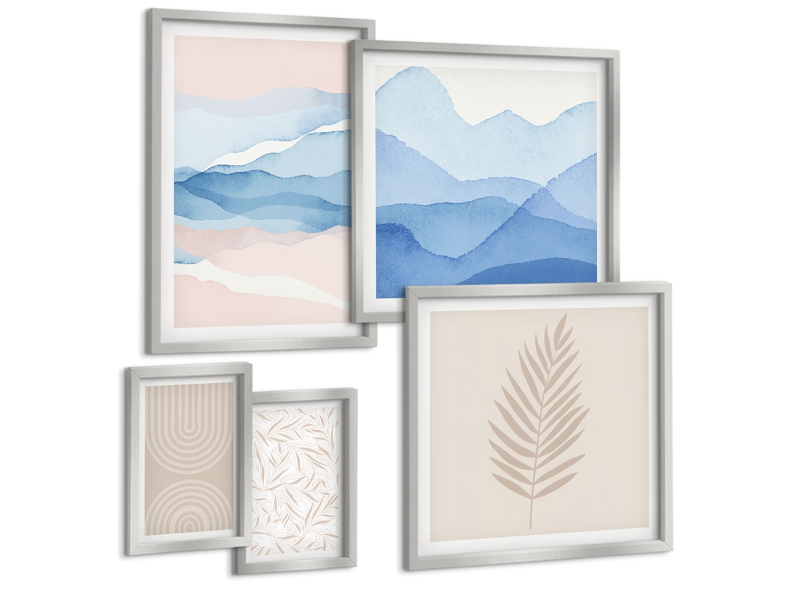 Conjunto De Pinturas Plantas Tropicais Com Estética Moldura Prateada Fotos Para O Escritório Espelharte (conjunto De 5 Imagens)