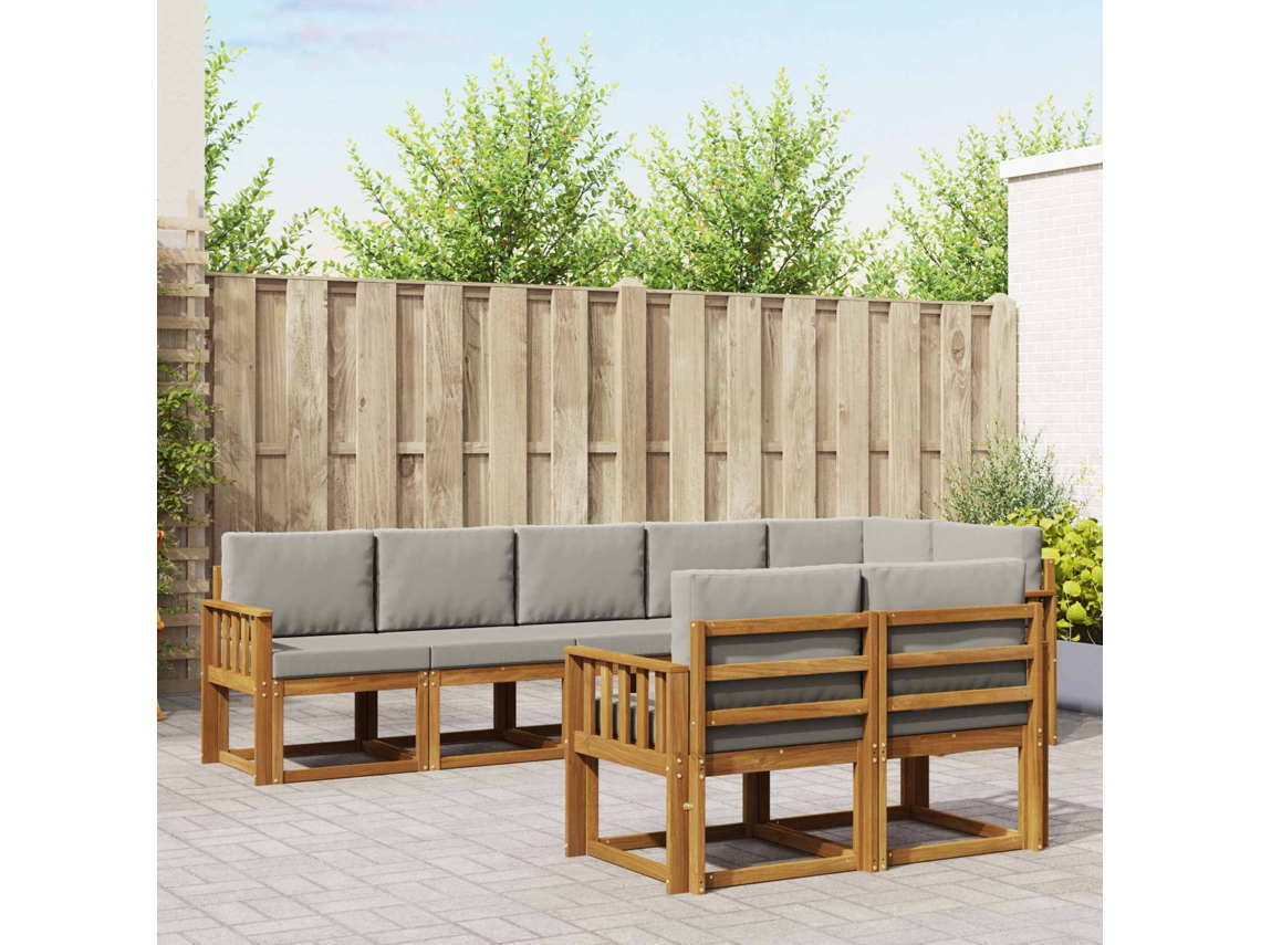 Vidaxl Conjunto De Sofás Para Exterior 8 Unid. Cinza Natural E Claro
