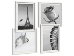 Composição De Quadros Na Parede Rosa, Torre Eiffel, Roda-gigante Moldura Branca Fotos Para O Escritório Espelharte (conjunto De 4 Imagens)