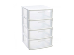 Gaveta de Armazenamento ACAN Sena com 4 Gavetas Plásticas Transparentes 65x40x39 cm Branco