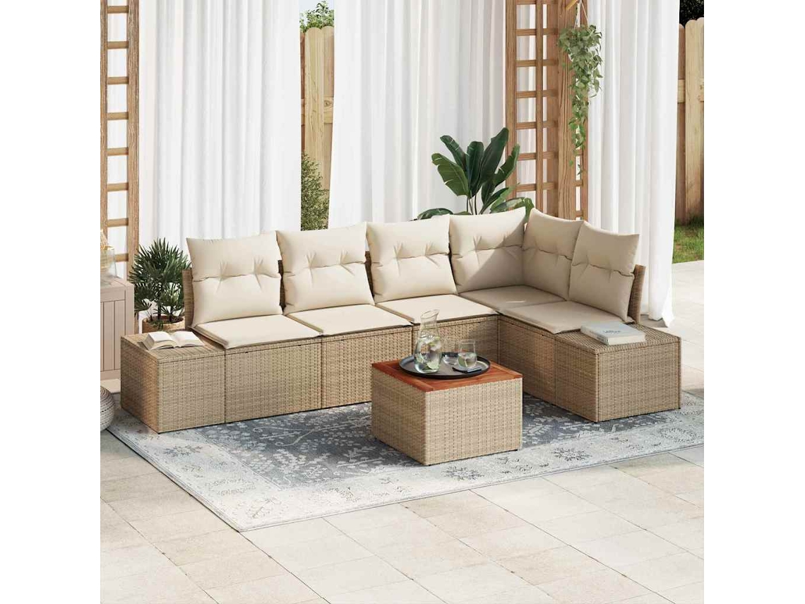 Vidaxl Conjunto De Sofá De Jardim 6 Unid. Bege Vime Pe