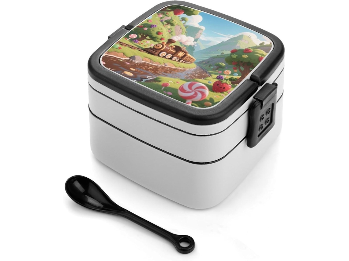 Lancheira Bento Candy Train Valley De Camada Dupla Para Adultos Com Colher E Alça, À Prova De Vazamentos, Lancheira