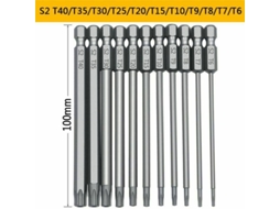 Conjunto De 11 Pontas Chave Fenda Torx S2 100 Mm (1/4 Polegada) Com Encaixe Hexagonal Precisão Para Furadeira. -aquaforge