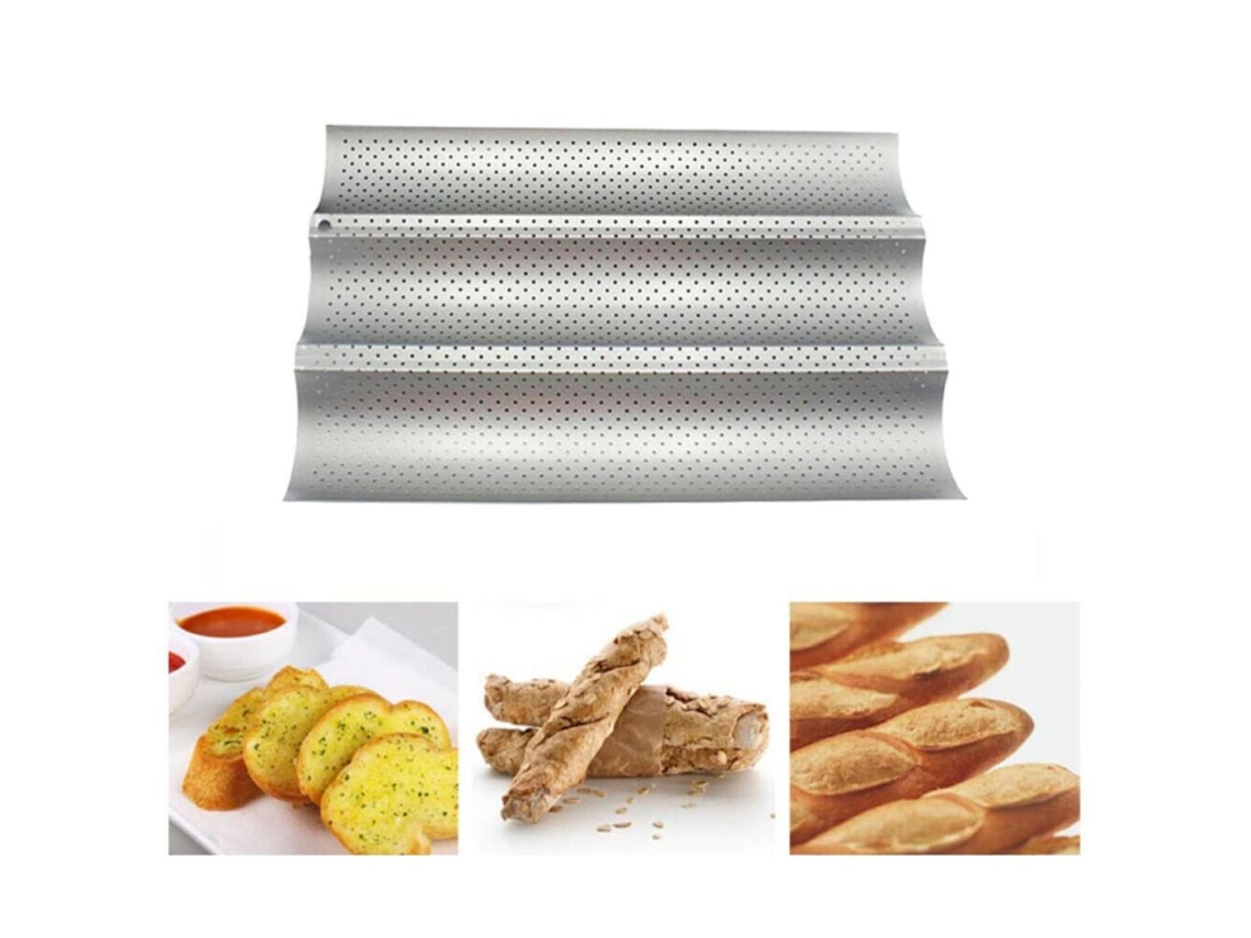 MEOIRUERY Forma Para Baguete, Material De Aço Inoxidável, Design Com Três Fendas, Bandeja De Pão Antiaderente Perfurada Para Pães Franceses Crocantes, Resistent