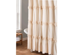 Cortina Darla Com Franzidos, Estampa Floral, Cor Marfim, Poliéster E Algodão, 182,88 X 182,88 Cm, 183 X 183 Cm