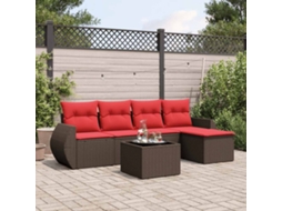 Vidaxl Conjunto De Sofá De Jardim Com 6 Peças E Almofadas Em Rattan Sintético Marrom