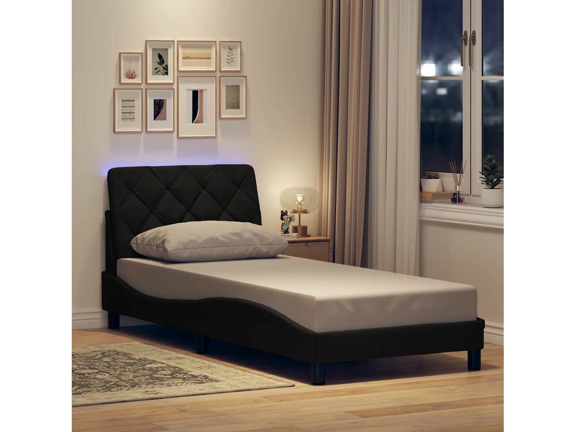Estrutura De Cama Com Led Sem Colchão 80x200 Cm Tecido Preto