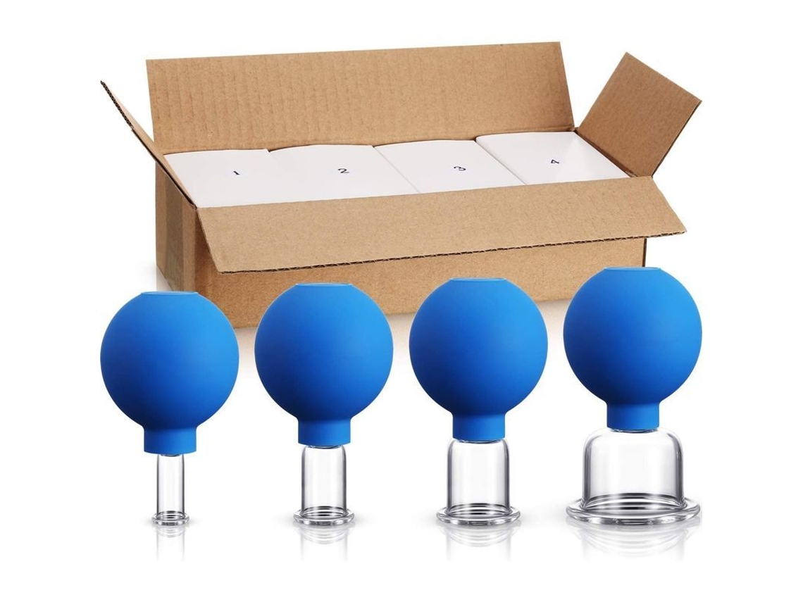 4-pack Copo De Ventosa De Vidro Com Silicone Para Massagem Corpo Rosto Pernas Braços Costas Azul