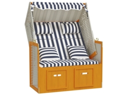 Strandkorb com almofadões vime PE e madeira VIDA XL maciça branco/azul