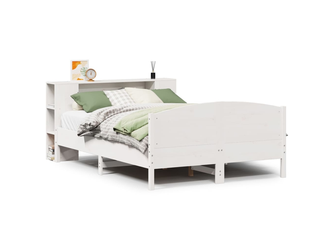 Cama com Estante Pinho Maciço Branco MAISON EXCLUSIVE (150x200 cm)