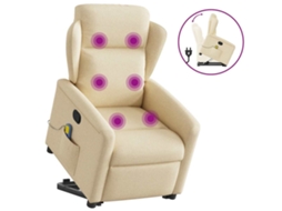 Vidaxl Poltrona Elevatória De Massagens Tecido Cor Creme