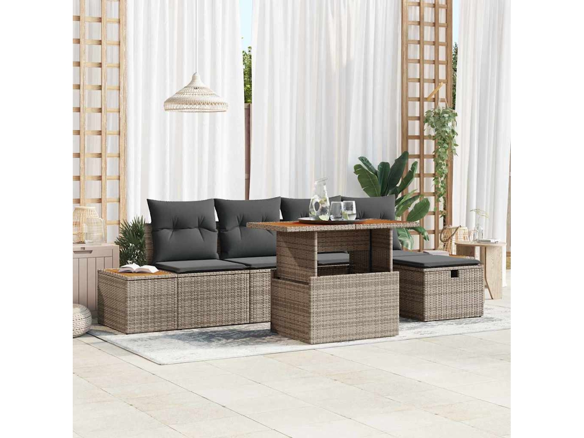 Vidaxl Conjunto De Sofá De Jardim 6 Pcs Cinzeto Vime Pe