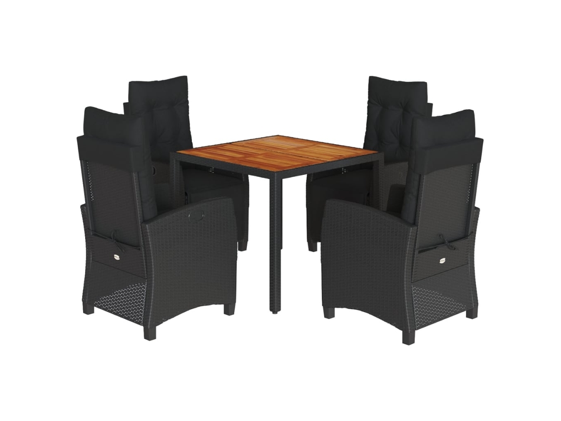 Conjunto de 5 Jantar para Jardim com Almofadões Vime Pe Preto MAISON EXCLUSIVE