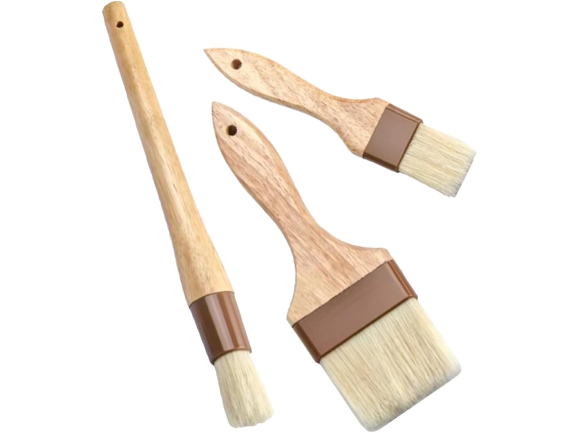 Conjunto De 3 Pincéis Redondos De Madeira Com Cerdas - Modelo Durável