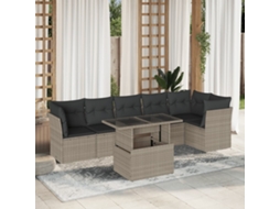 Vidaxl 7 Pcs Conj. Sofás Jardim Com Almofadões Vime Pe Cinzento-claro
