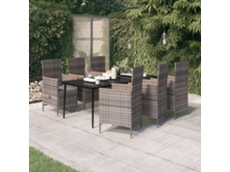 Vidaxl 7 Pcs Conjunto De Jantar Para Jardim Com Almofadões Cinza