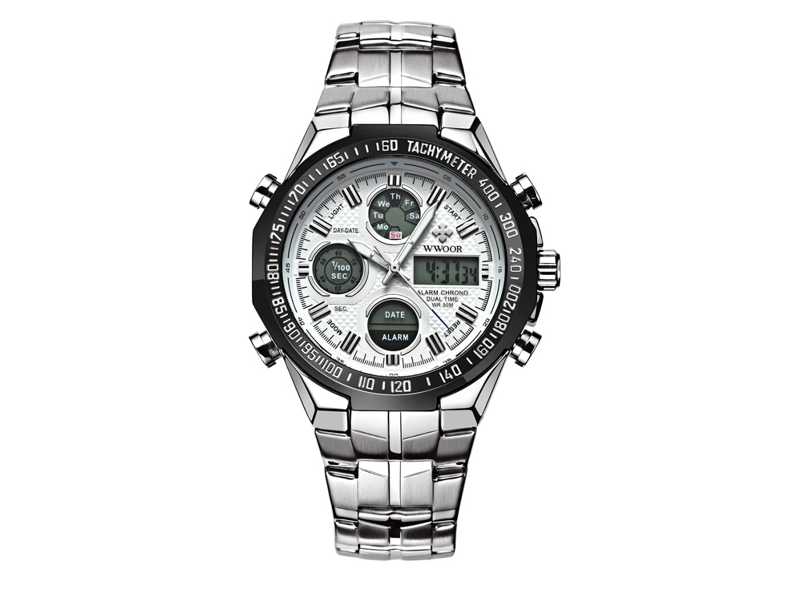 Relógio de pulso masculino elegante com movimento de quartzo (branco)
