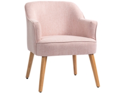Poltrona Estilo Nórdico Rosa 64,5x65x79,5cm Estofada em Linho Pés de Madeira, Suporta Até 120kg para Quarto e Escritório.