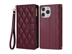Capa Em Couro Pu Com Pega Para Apple Iphone 16 Pro Max - Vinho Tinto