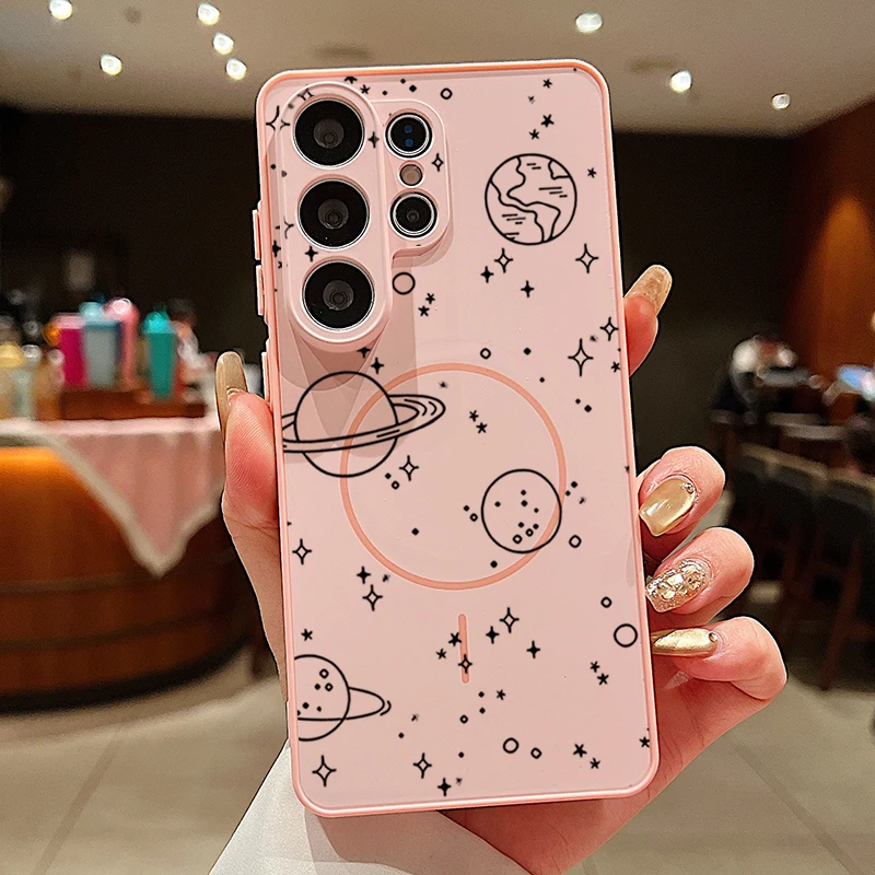 Capa Magnética Para Celular Galaxy S24 Com Estampa De Planetas Fofos (rosa).