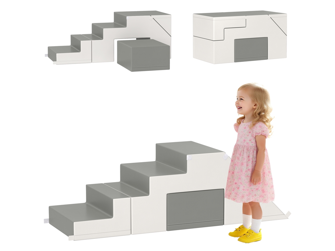 Brinquedo de Escalada e Deslizamento para Crianças Promove Habilidades Motoras, Couro Sintético, Espuma Epe, 86x49x47 Cm, Cinza Ge