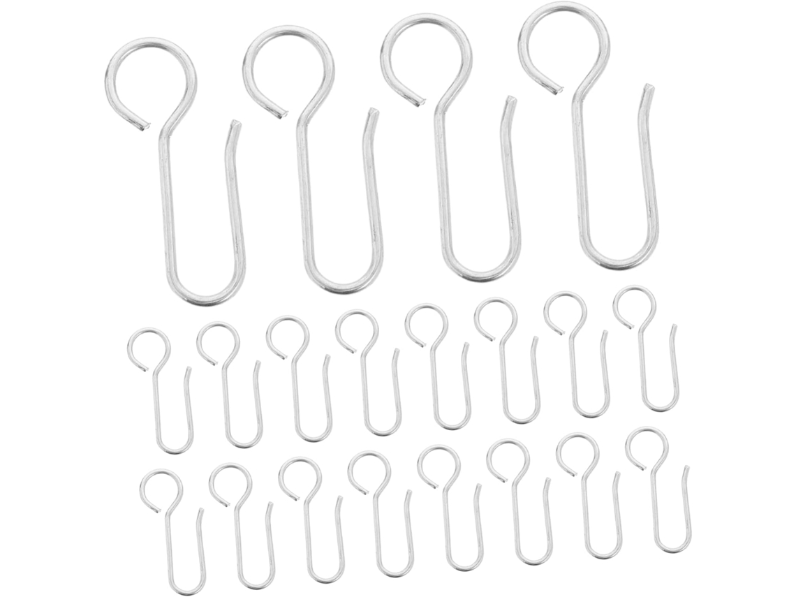 Conjunto De 30 Ganchos Metálicos Pequenos Em Formato De S Para Trilhos De Cortina Deslizantes E Janelas, Com Suporte Para Painéis.