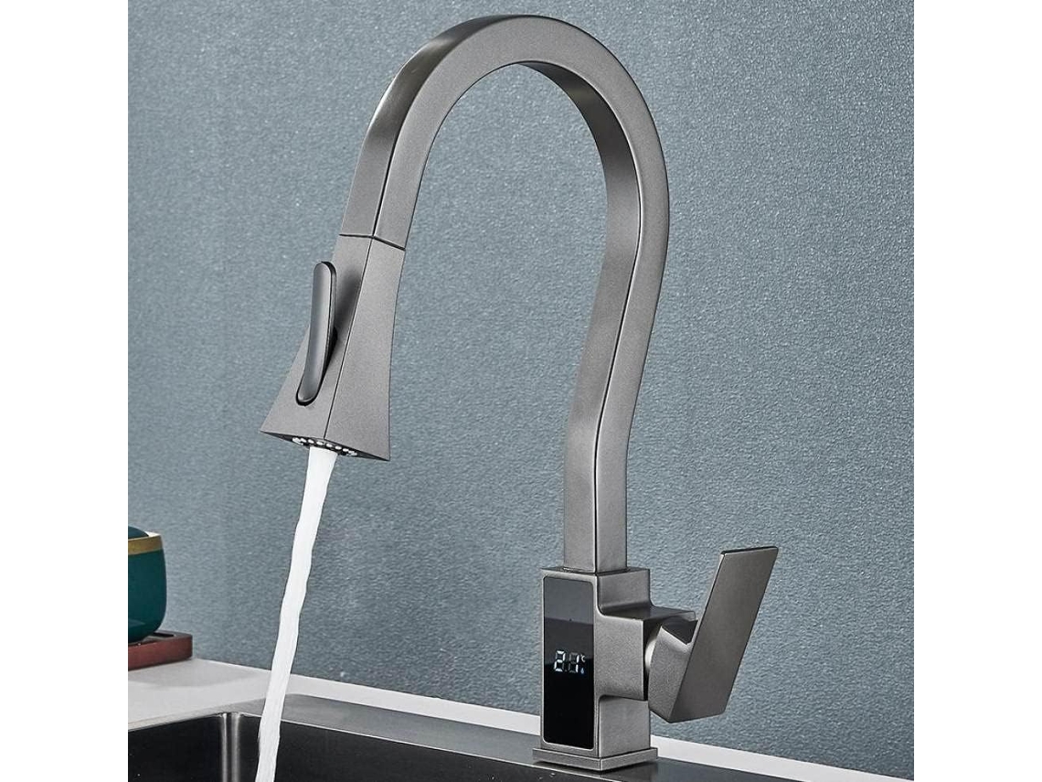 Torneira De Cozinha Em Latão Branco Com Visor Digital De Temperatura.