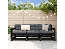 Vidaxl 3 Pcs Conjunto Lounge De Jardim Madeira De Pinho Maciça Preto