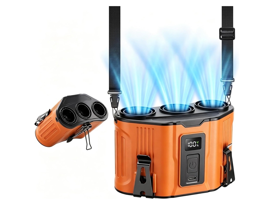 Ventilador Cintura 3 Ventoinhas 9000mah Laranja