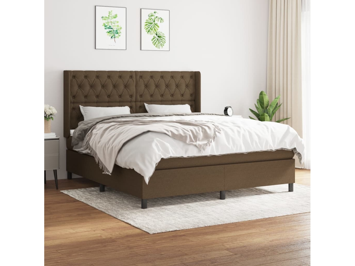 Vidaxl Cama Com Molas/colchão 160x200 Cm Tecido Castanho-escuro