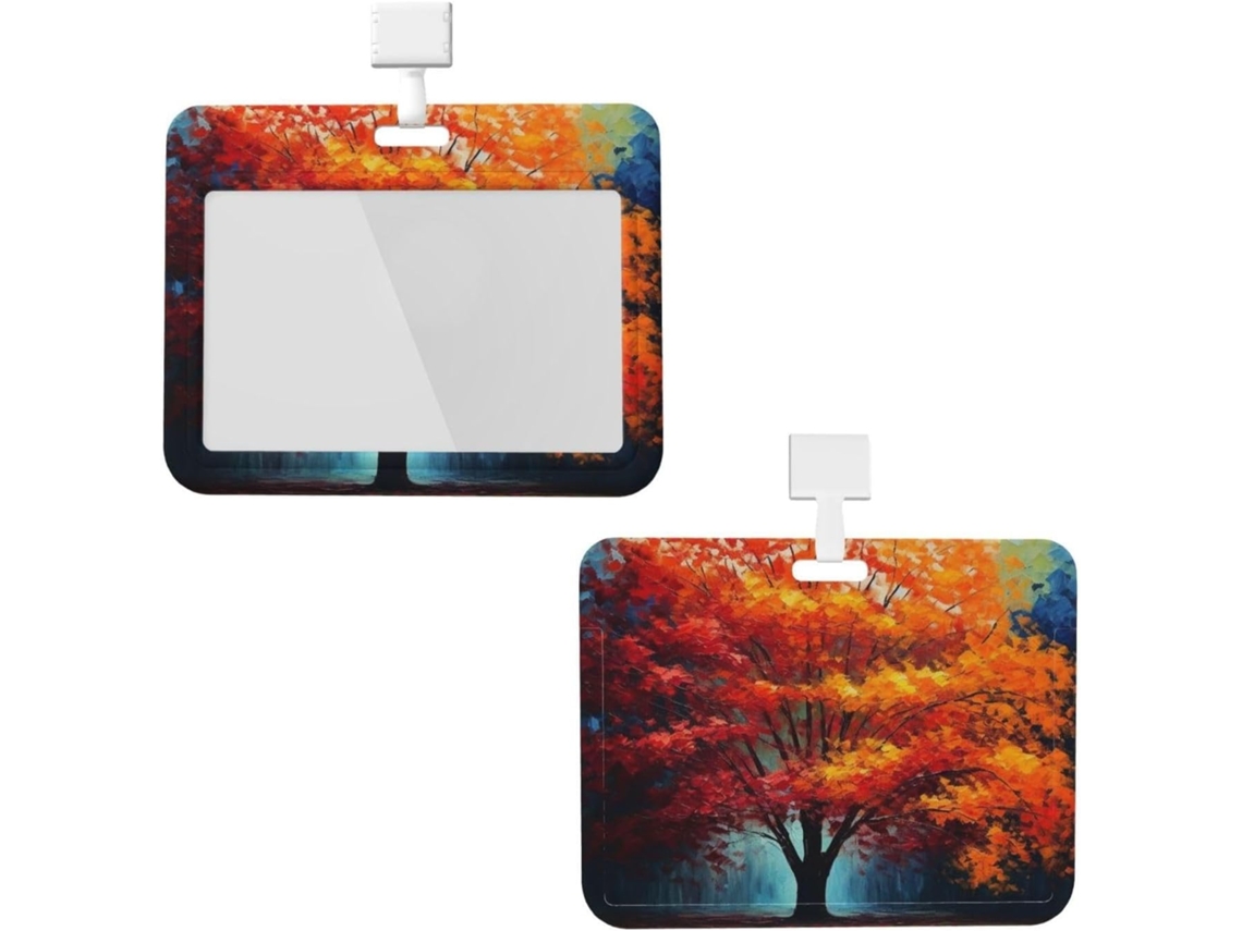 Suporte impermeável Crachá com cordão, estampa de outono e árvores, suporte para identificação de laptop/desktop