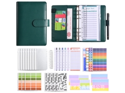 A6 Binder Cash Budget Planner, Pu Leather With Zipper Pouch, Macaron Style, Dark Green Deluxe Gift Set 12-budget Cards