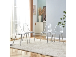 Conjunto 4 Cadeiras Jantar Plástico Transparente Pés Prateado