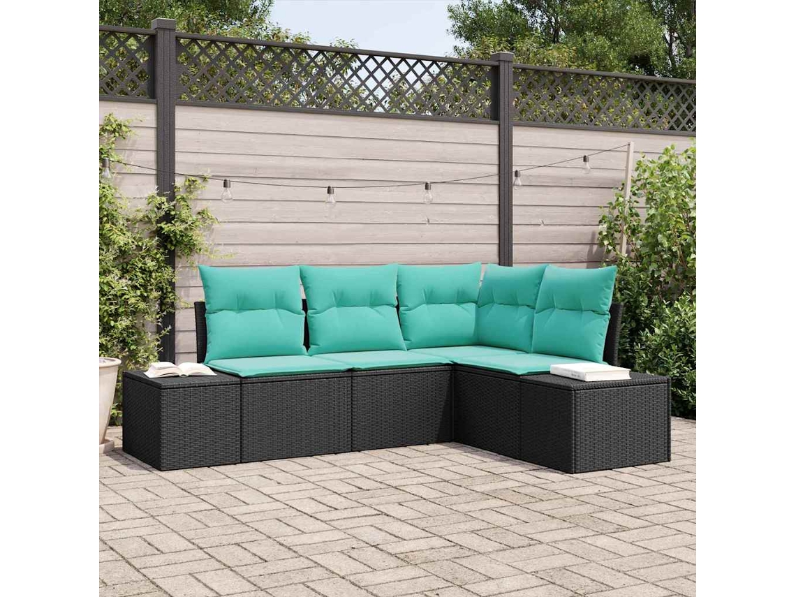 Vidaxl Conjunto De Sofá De Jardim 4 Unid. Preto Vime Pe